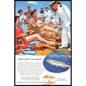 1953 Matson Lines Lurline Cruise Ship Hawaii Vintage Print Ad Teak Deck Chairs